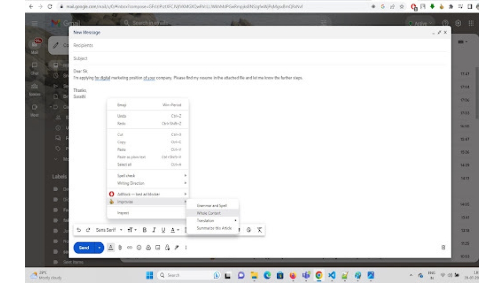 AI-based email and message improvisation using ChatGPT - Chrome