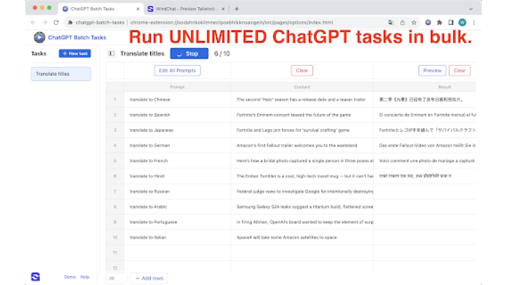 ChatGPT Batch Tasks Excel - Chrome Extension
