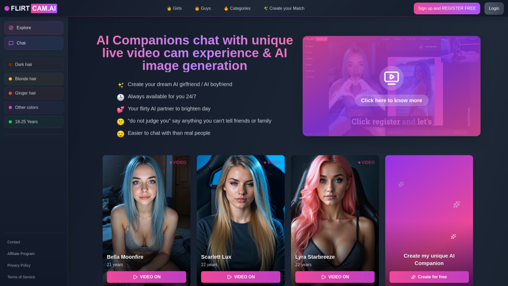 FLIRTcam.ai - unique video AI girlfriend & boyfriend