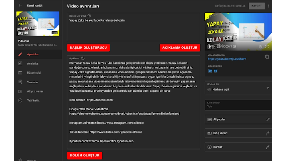 YouTube Başlık ve Açıklama Optimizasyon Hizmetleri - Chrome Exte