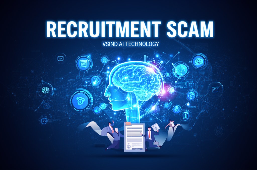 Illustration of a recruitment scam using AI technology