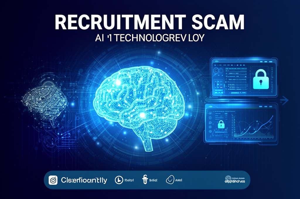 Illustration of a recruitment scam using AI technology
