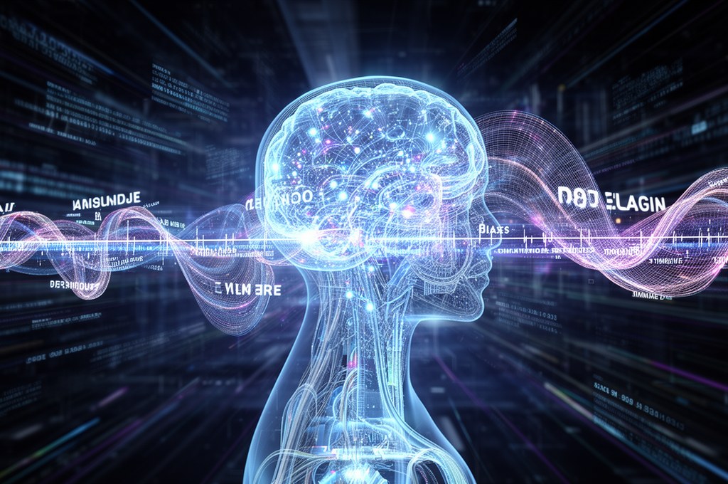 Futuristic concept of AI with distorted timelines and biases