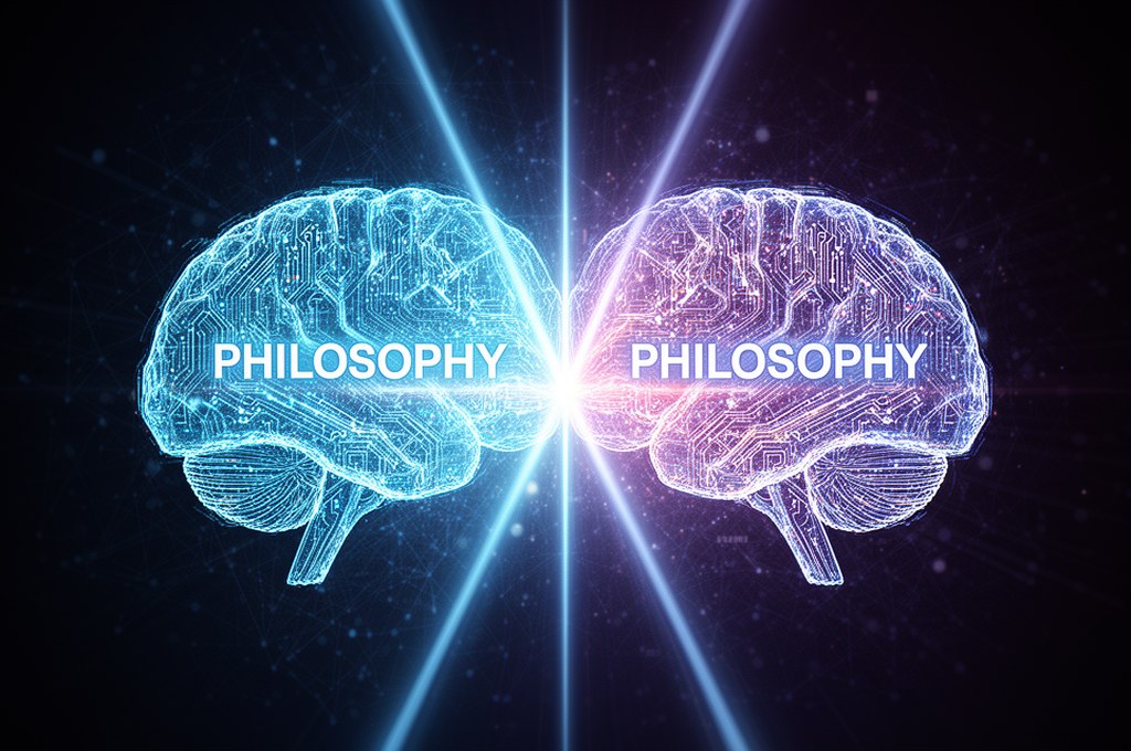 an abstract representation of AI and philosophy intersecting