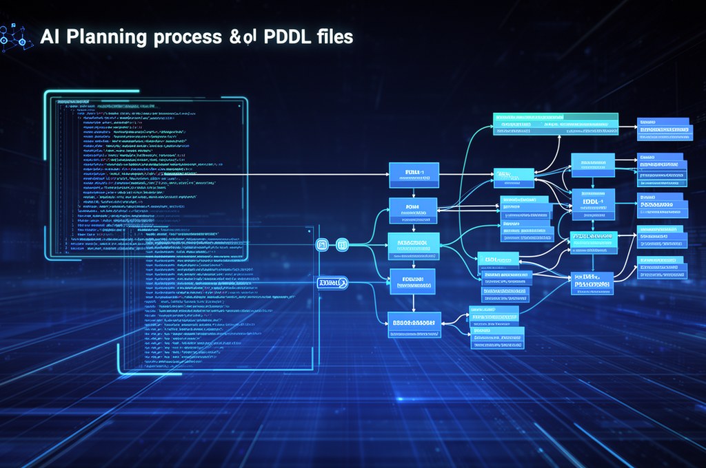 Visualization of AI planning process with PDDL files in a futuristic design