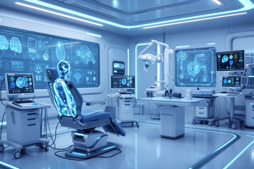 Futuristic clinic using AI for diagnostics