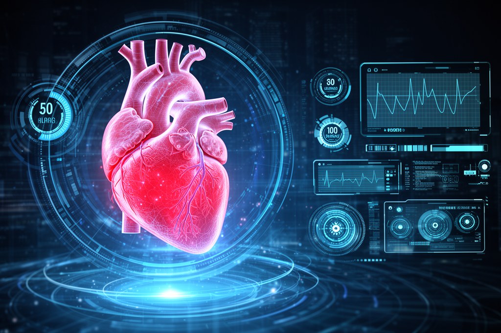 Futuristic AI-driven heart monitoring system. Futuristic concept.