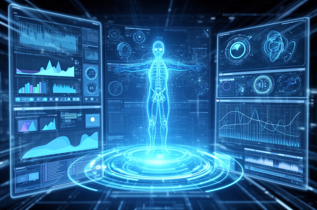 futuristic medical AI interface with data visualization