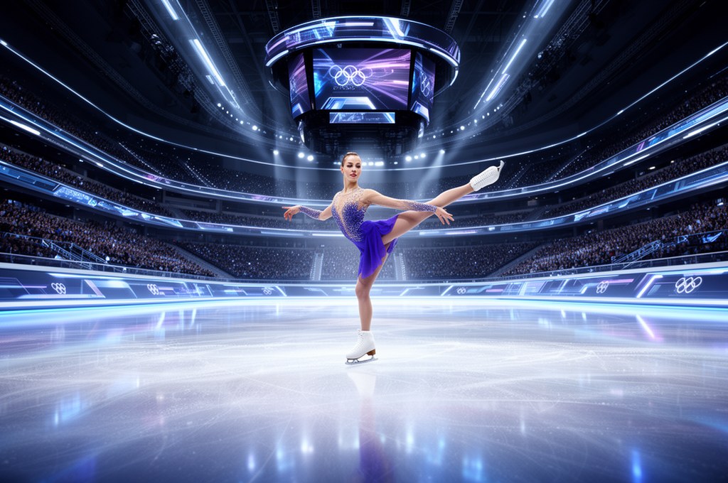 AI evaluating figure skating performance, futuristic concept