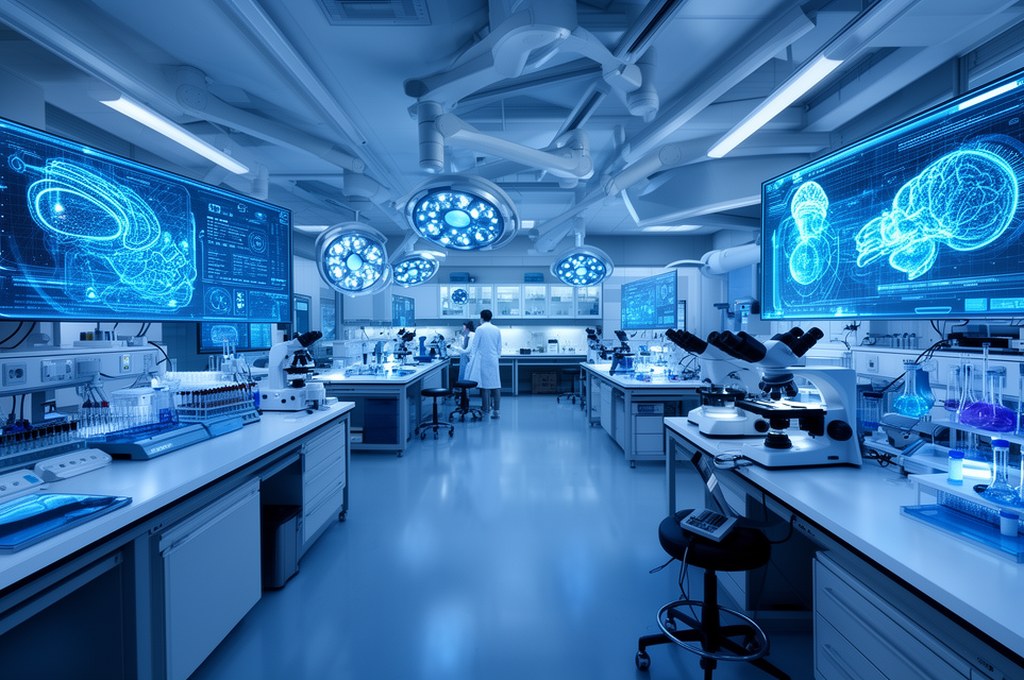 futuristic AI-assisted lab environment
