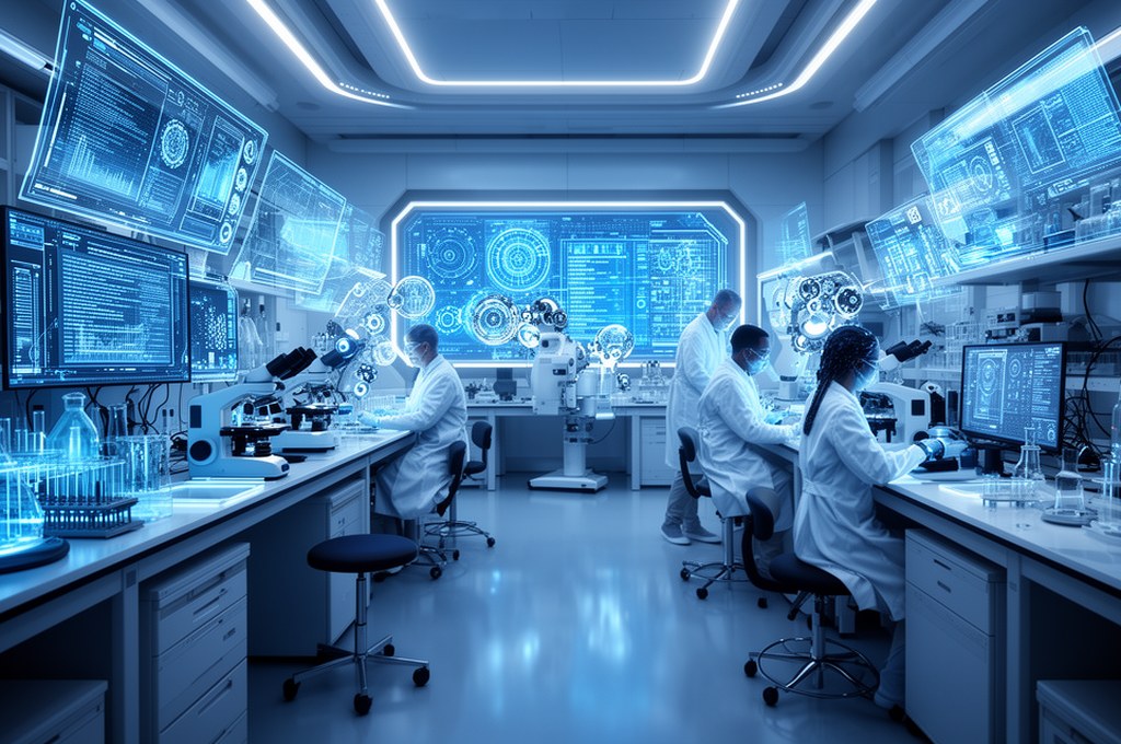 futuristic AI-assisted lab environment