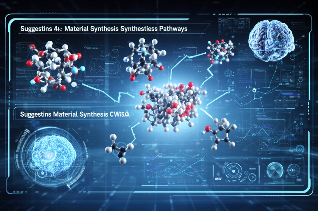 Futuristic AI interface suggesting material synthesis recipes. Futuristic concept.