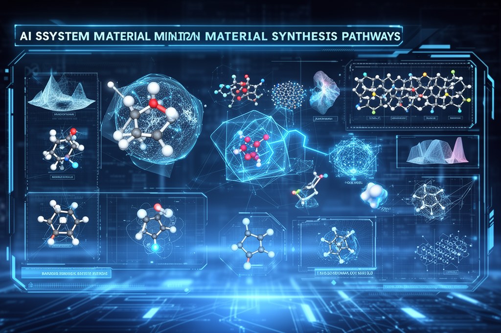 Futuristic AI interface suggesting material synthesis recipes