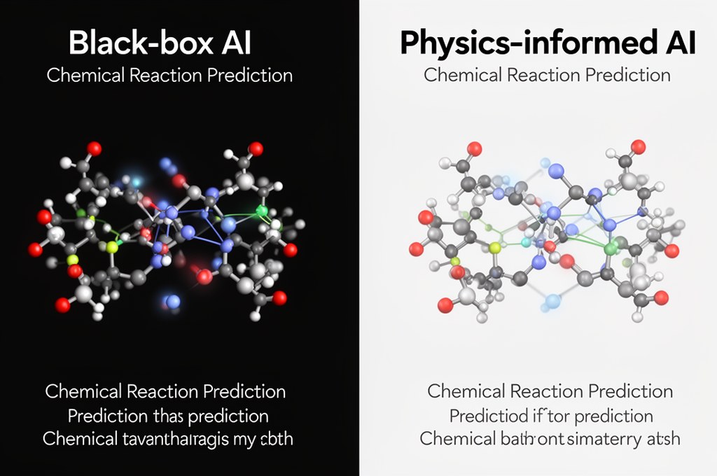 AI and chemist collaboration concept, human scientist and transparent neural network overlay co-desi