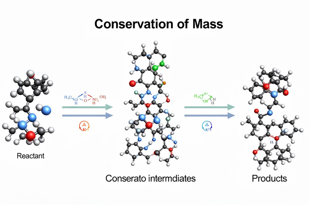 AI model visualizing chemical reaction mechanism from reactants through intermediates to products, c