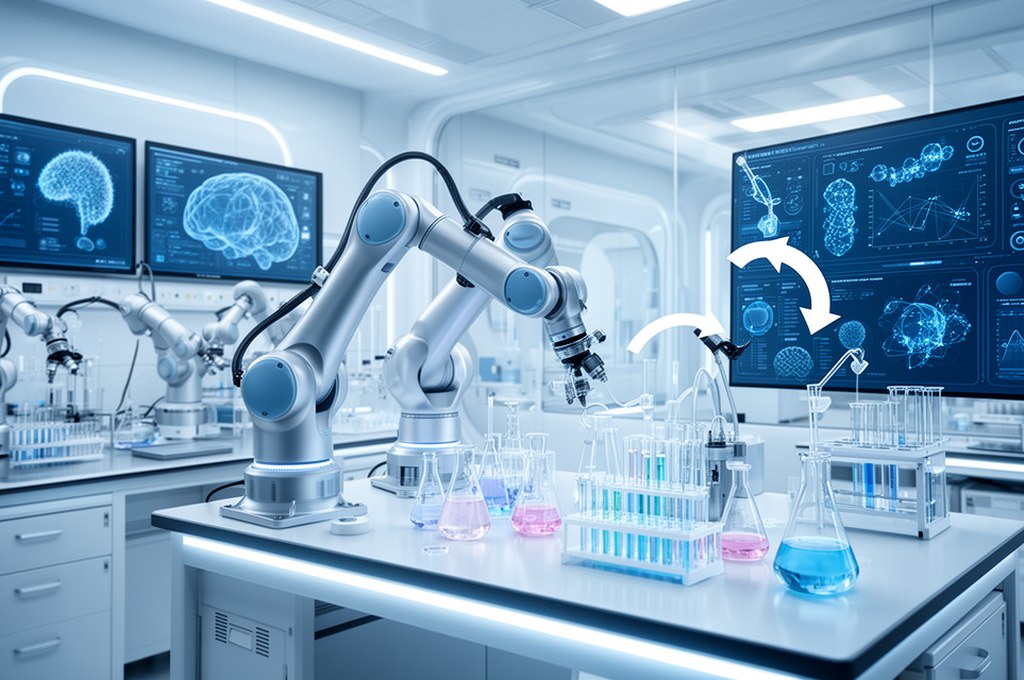 Closed-loop autonomous chemistry platform with robotic lab arms, AI dashboards, iterative experiment