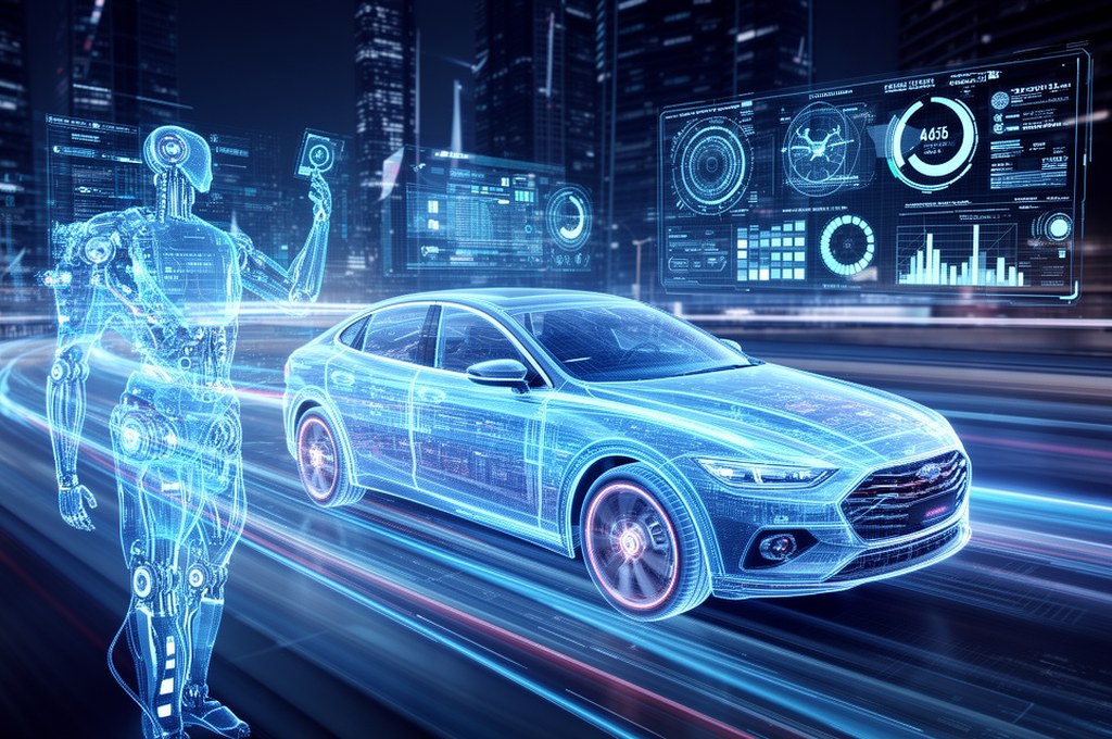Futuristic AI model interpreting data for autonomous driving