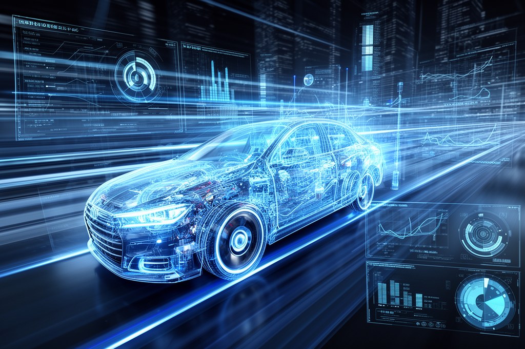 Futuristic AI model interpreting data for autonomous driving