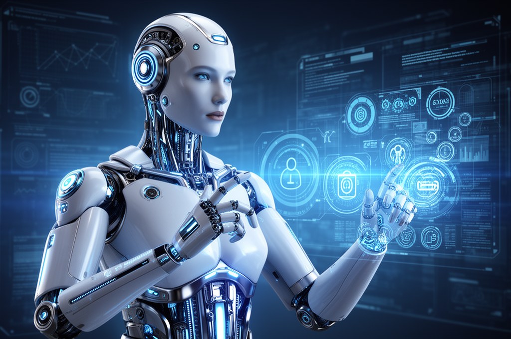 Futuristic AI agent making decisions
