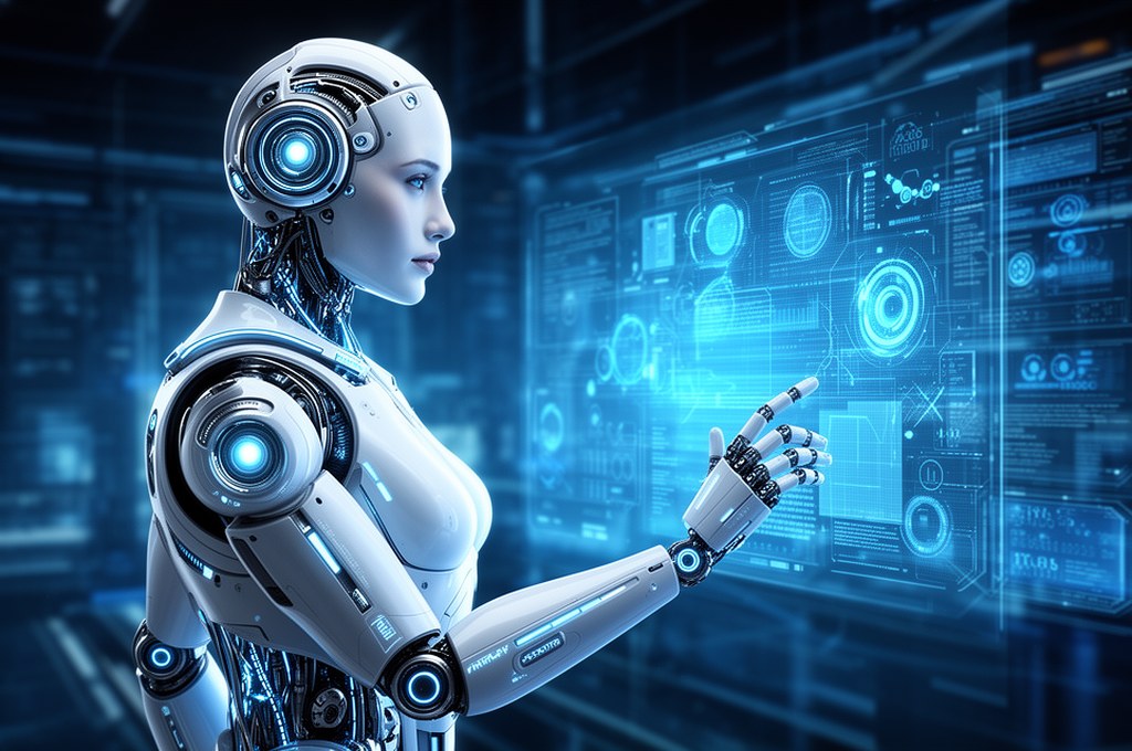 Futuristic AI agent making decisions