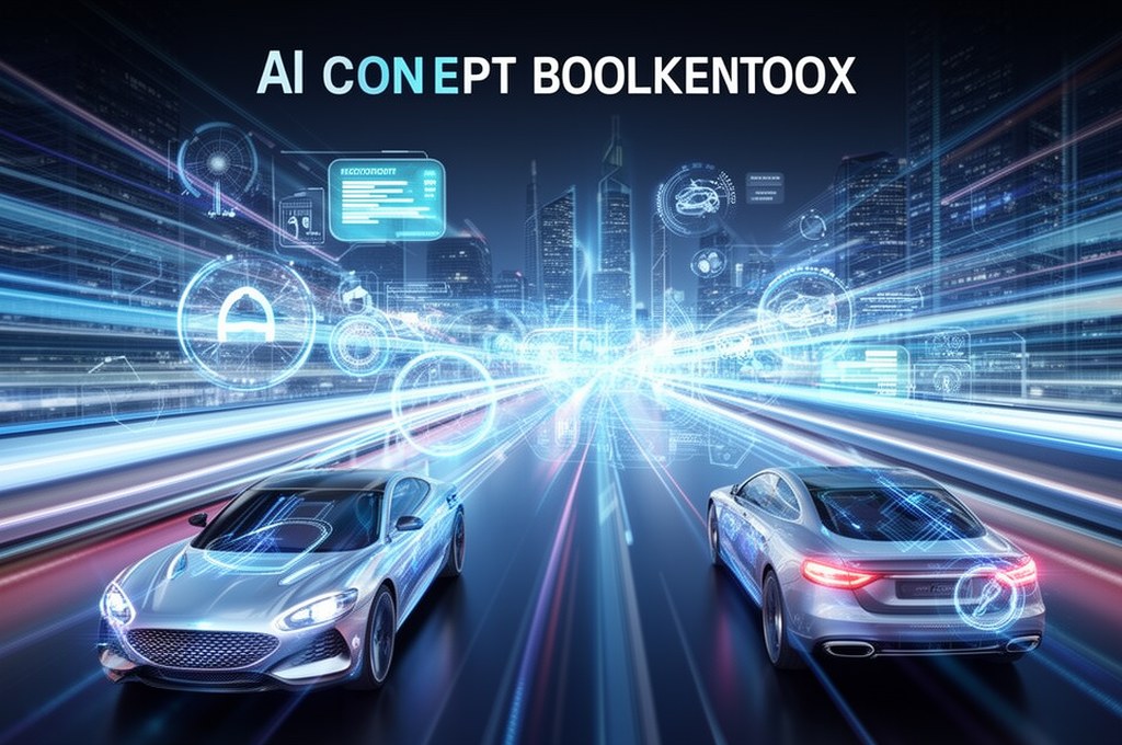 Explanation of AI model with concept bottleneck in autonomous driving scenario. Futuristic concept.