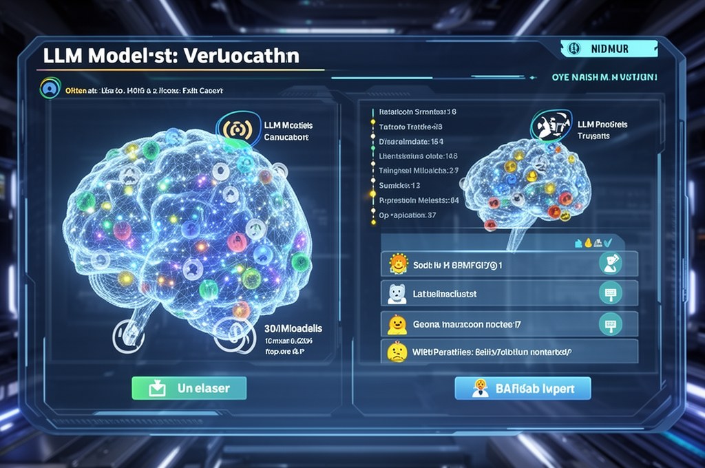 A futuristic interface showing LLM models being evaluated by users