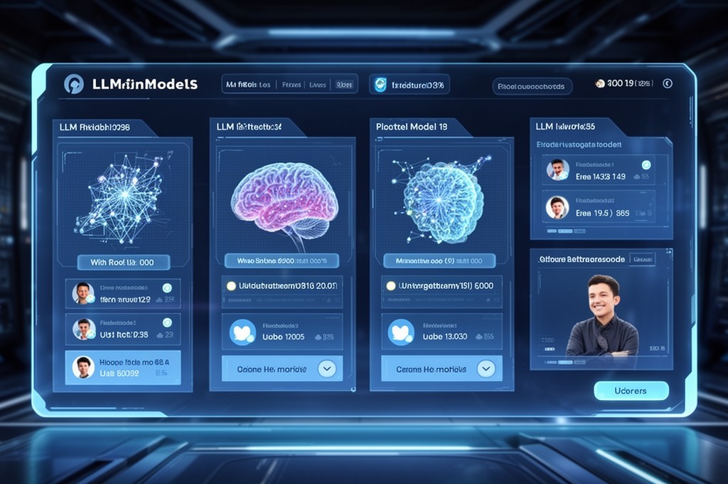 A futuristic interface showing LLM models being evaluated by users