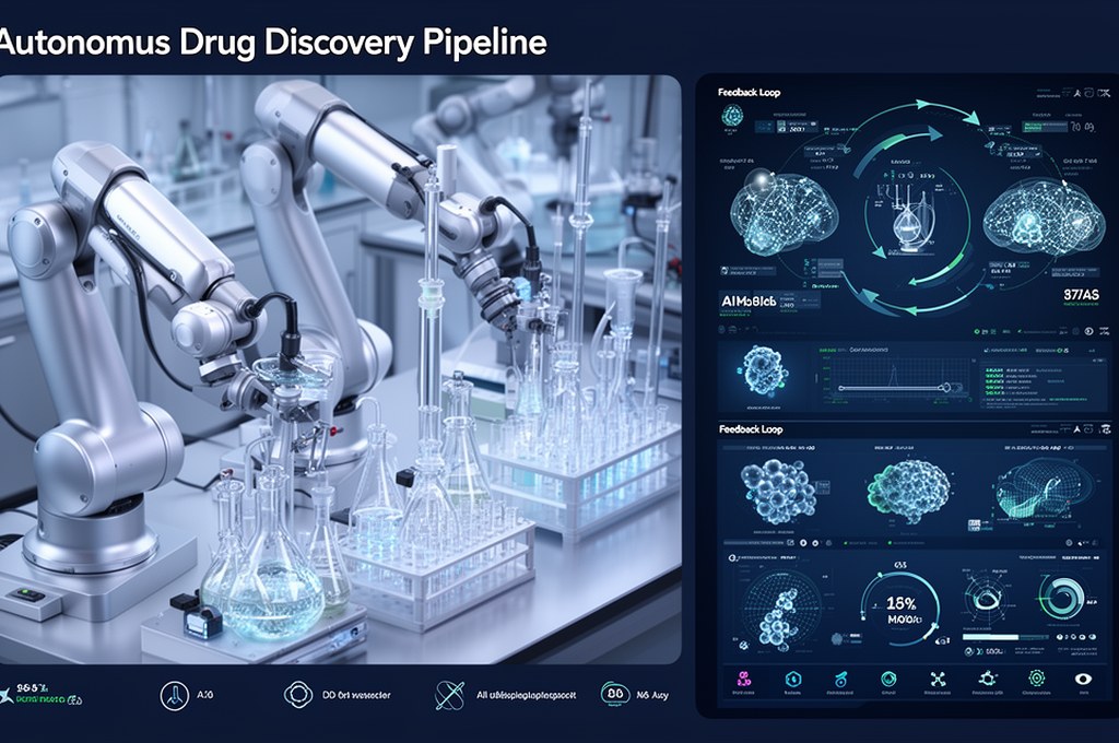 Autonomous drug discovery pipeline with robotics, AI models, chemical reactors, and feedback loop da
