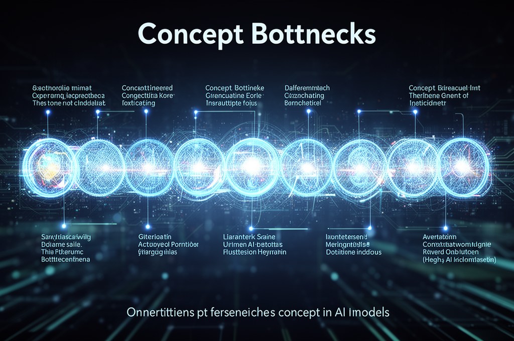 Visualization of concept bottlenecks in AI models, futuristic concept