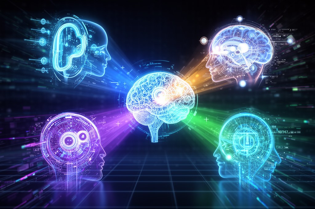 A futuristic representation of AI models collaborating