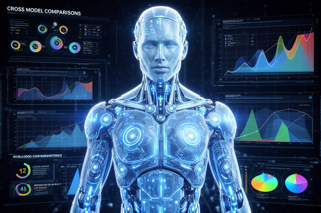 Futuristic AI model with cross-model comparison metrics. Futuristic concept.