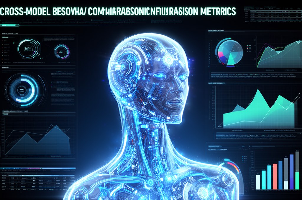 Futuristic AI model with cross-model comparison metrics.