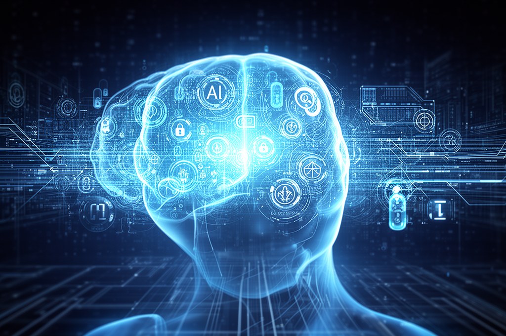 Futuristic AI concept with symbolic AI integration, futuristic concept