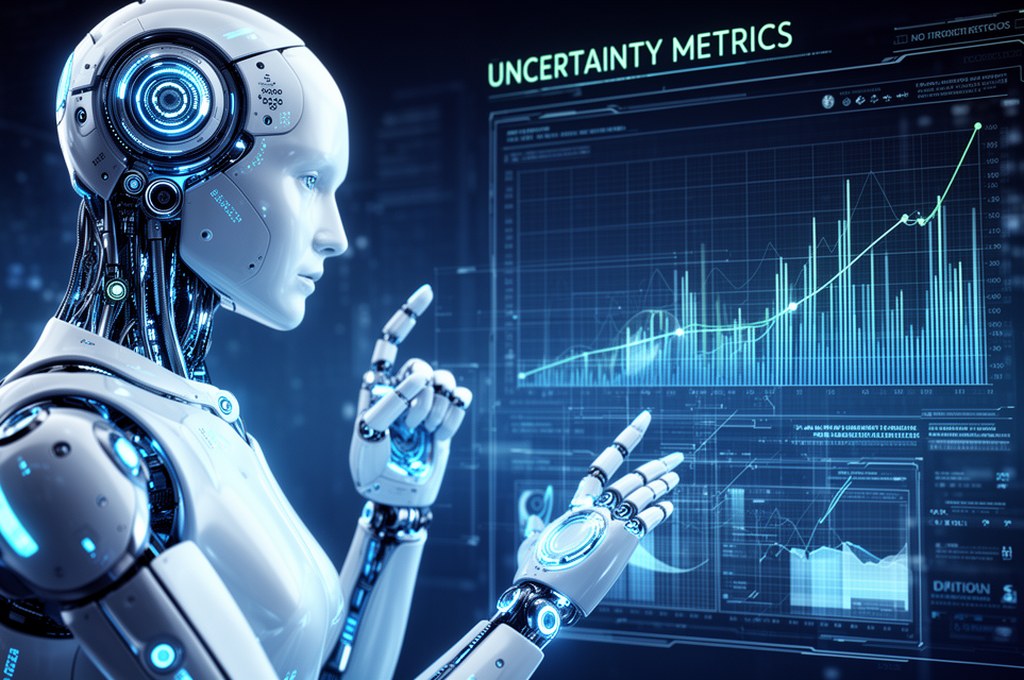 Futuristic AI analyzing data for uncertainty metrics