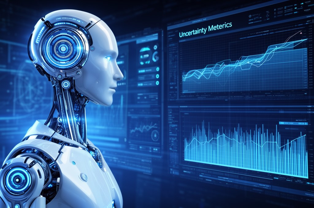 Futuristic AI analyzing data for uncertainty metrics