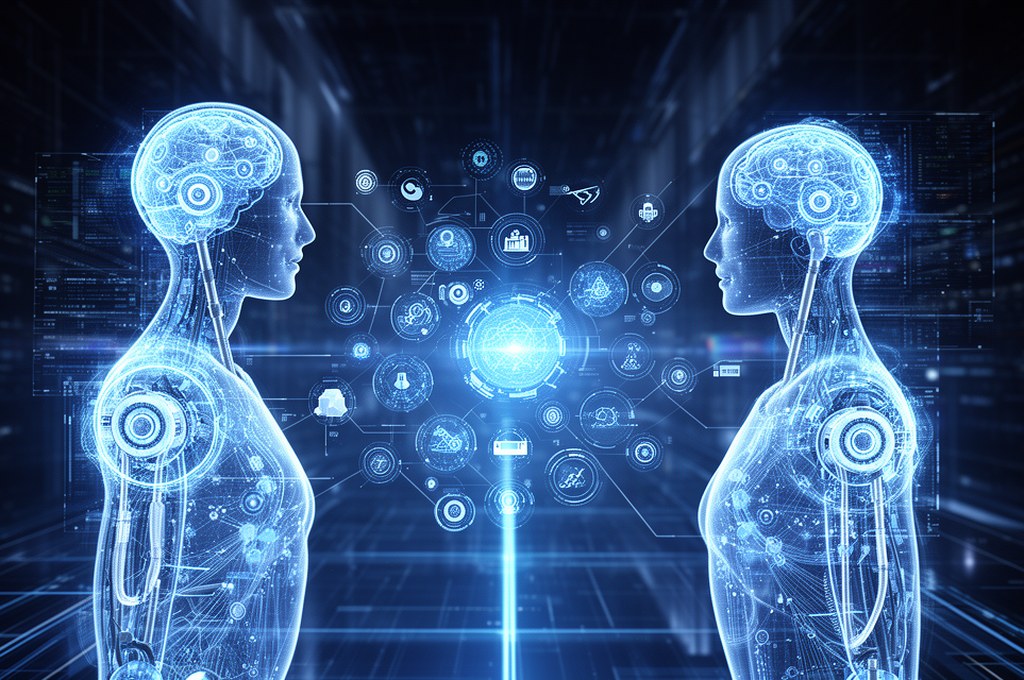 futuristic concept of AI models collaborating