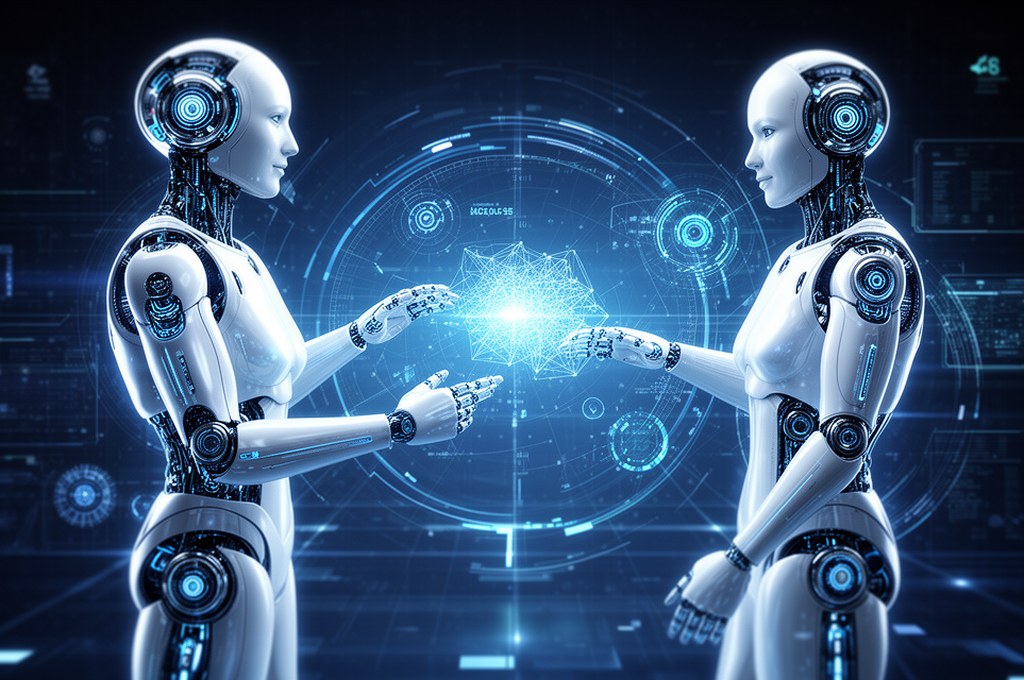 futuristic concept of AI models collaborating
