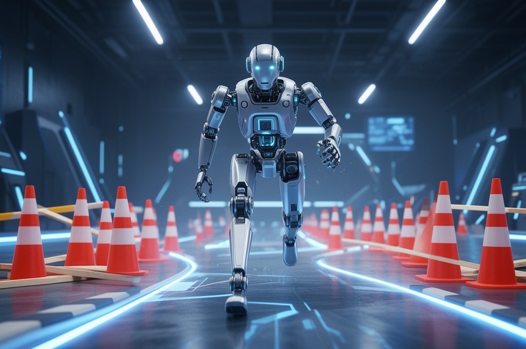 futuristic robot navigating an obstacle course. Futuristic concept.