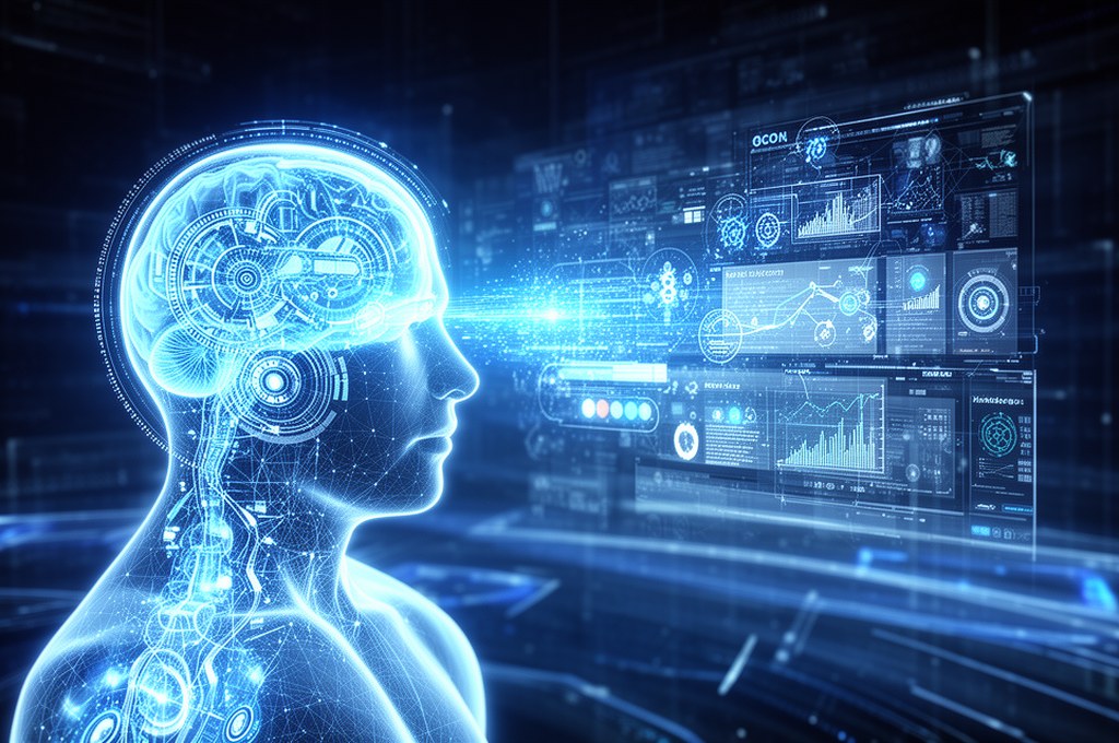Futuristic representation of AI model learning and extracting knowledge. Futuristic concept.