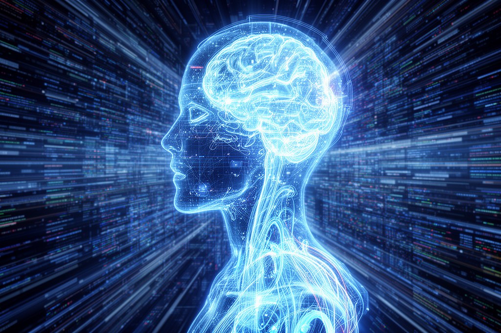 futuristic AI model extracting concepts from a vast dataset