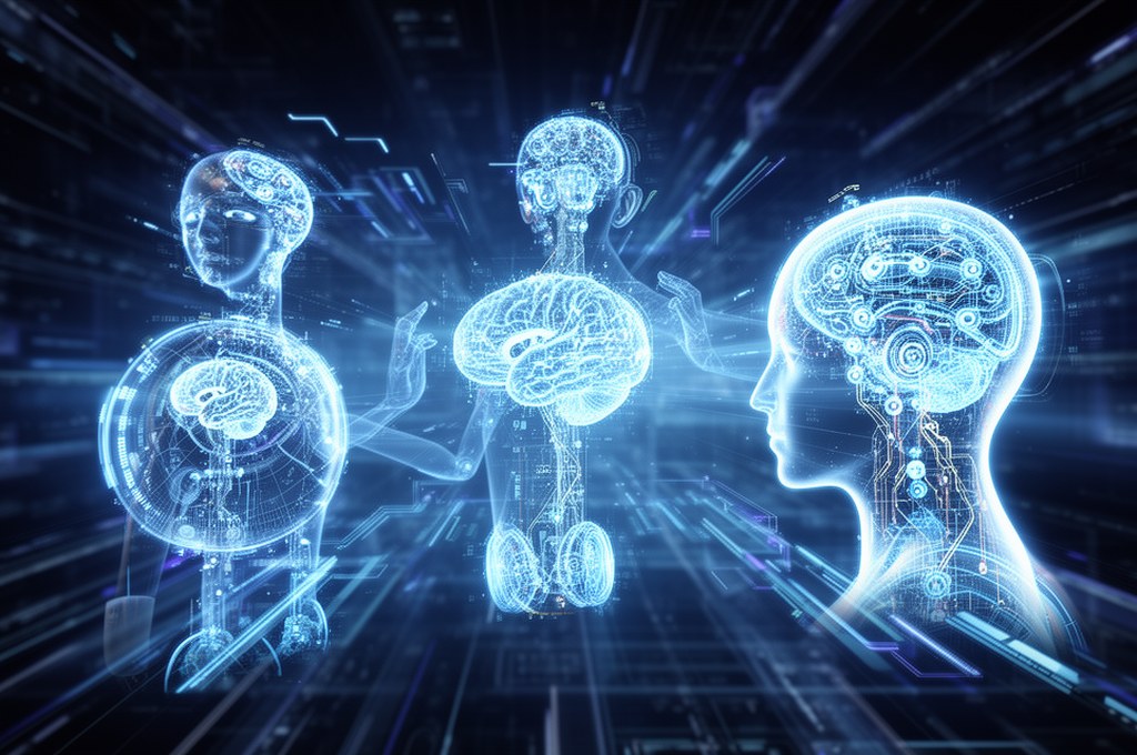 futuristic concept of AI models collaborating