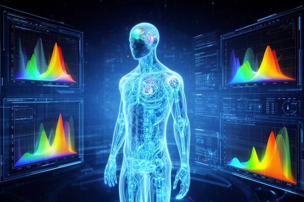 Futuristic AI model visualizing uncertainty metrics on a digital interface.