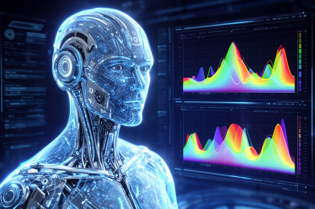 Futuristic AI model visualizing uncertainty metrics on a digital interface