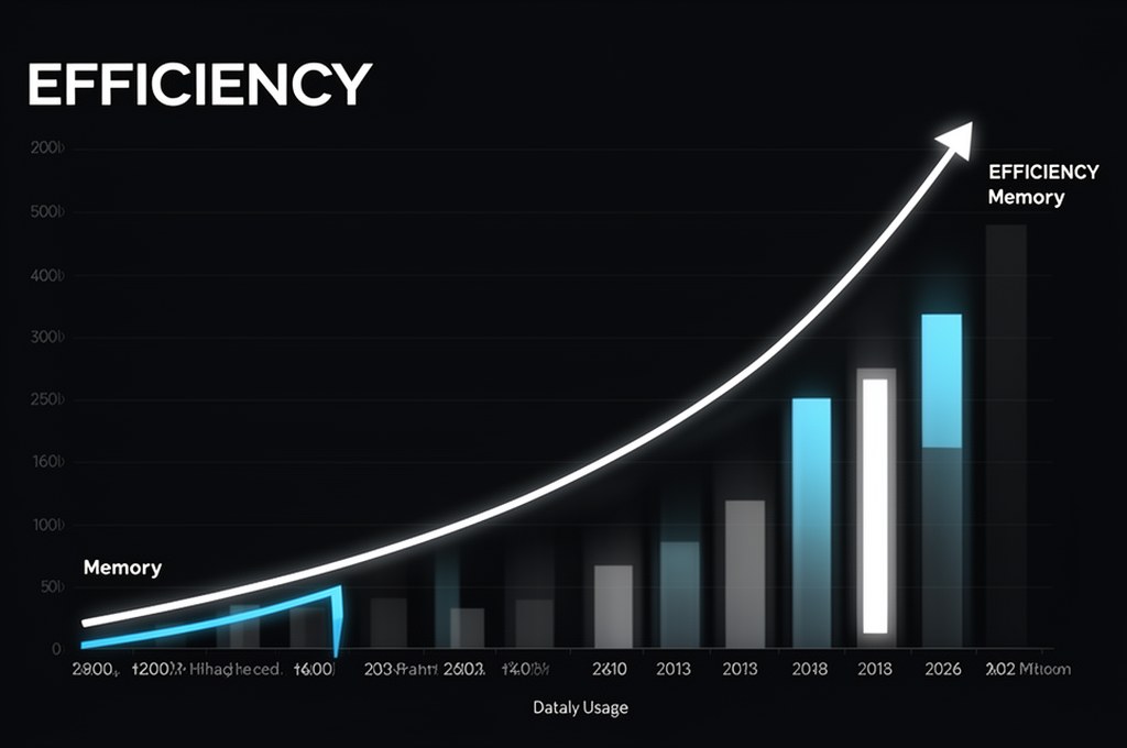 Professional chart graphic mixed with AI elements, showing a steep curve of efficiency rising while 