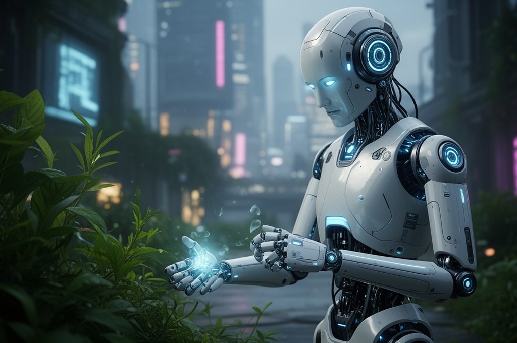 Futuristic robot with physical embodiment interacting with environment
