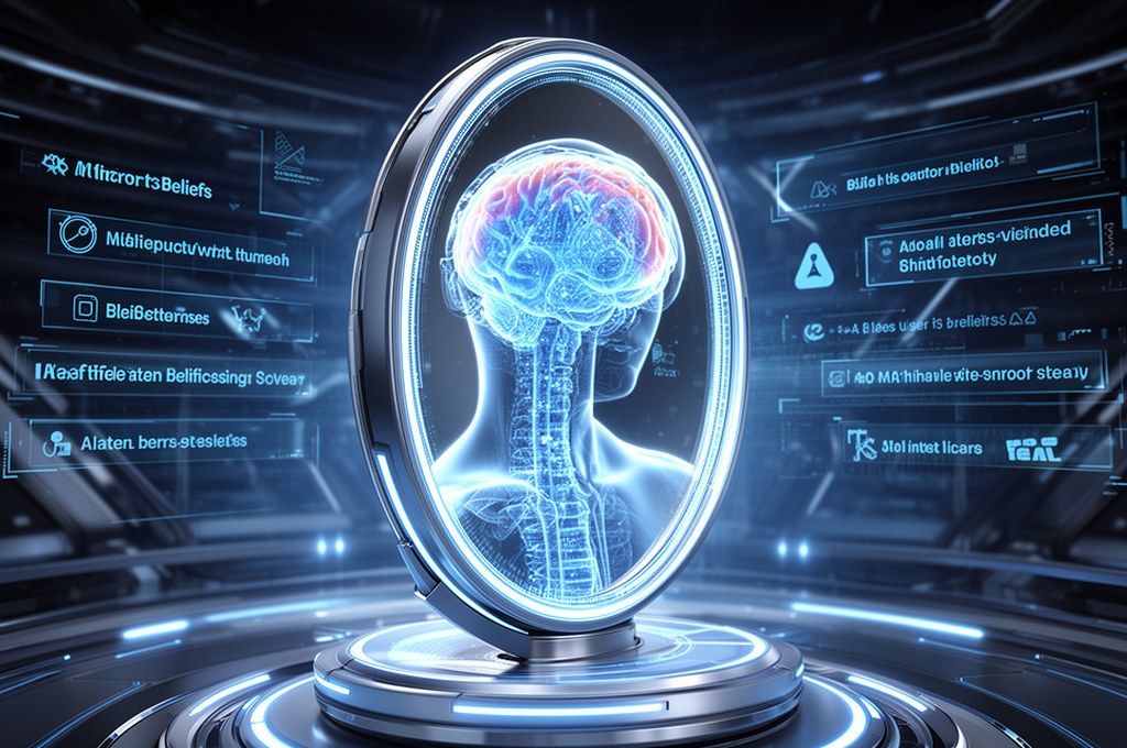 futuristic concept of an AI mirroring user's beliefs