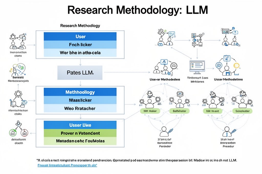 Diagram showing research methodology with LLMs and user interactions
