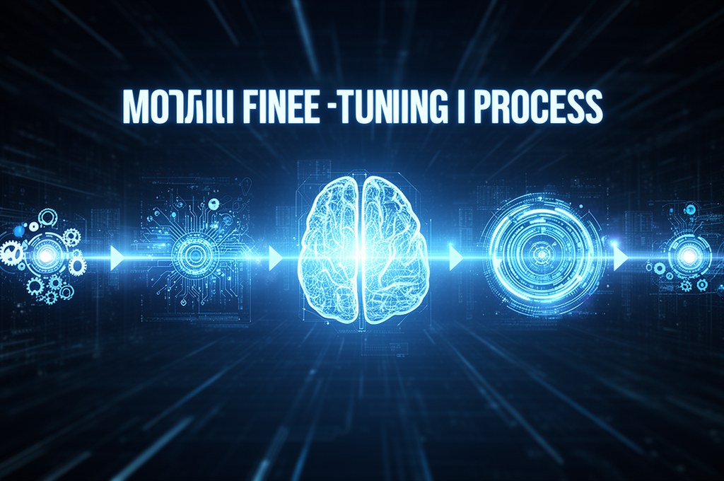 AI model fine-tuning process, futuristic concept