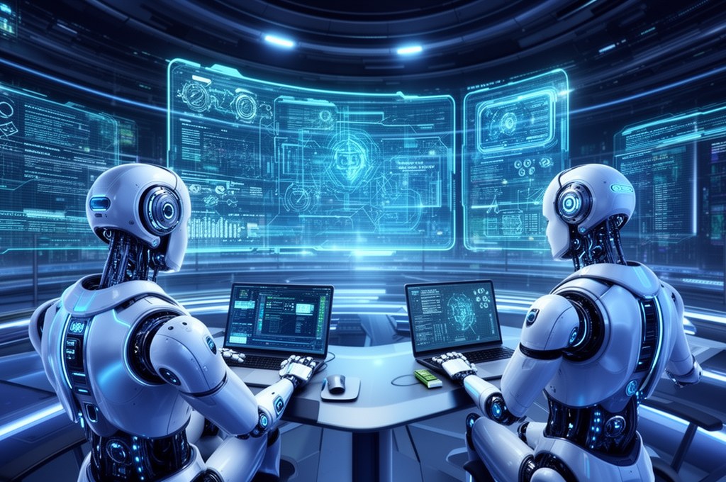 futuristic AI learning in a virtual environment