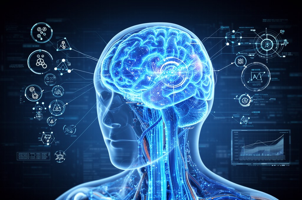Futuristic AI concept model with knowledge graph integration